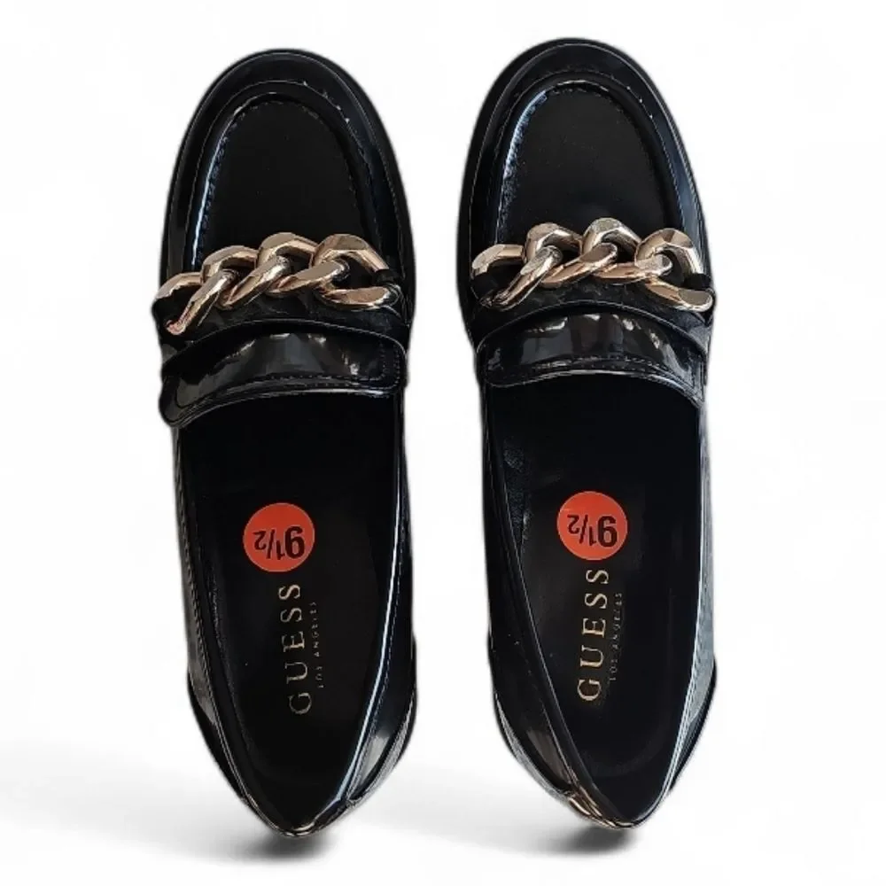 Guess Chunky Chain Loafers Women 9.5 Black Lug Sole Platform Preppy Goth